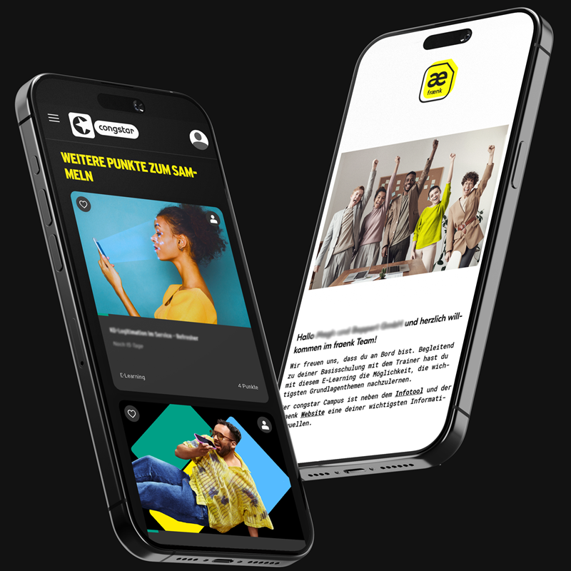Zwei Smartphone mit eLearning Inhalten von congstar und fraenk.